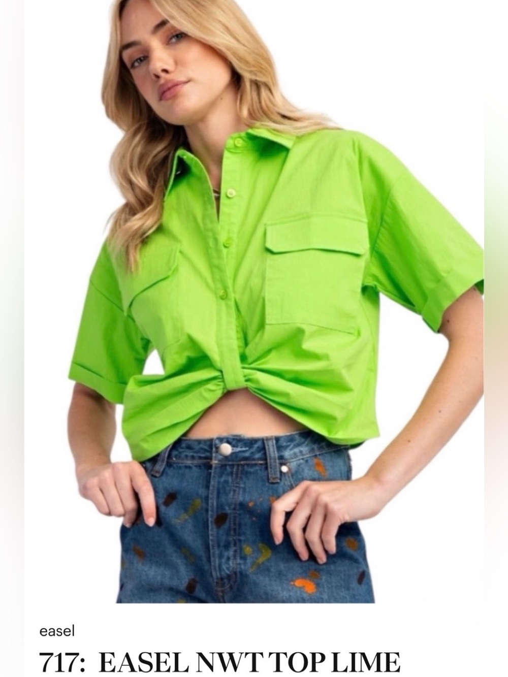 Easel NWT Neon Lime Short-Sleeve Button-Down Shirt size Large